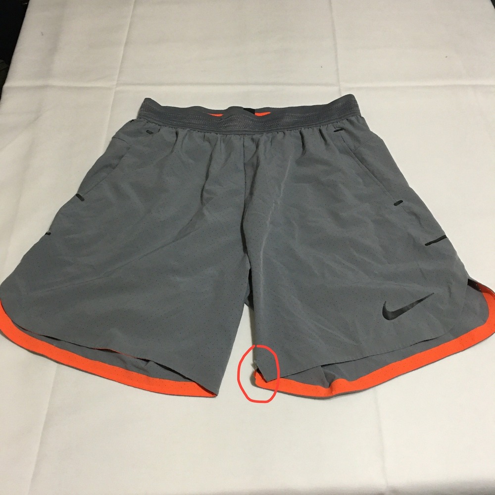 Nike Running Shorts Mens Large Gray Dri-Fit Perforated Orange Trim